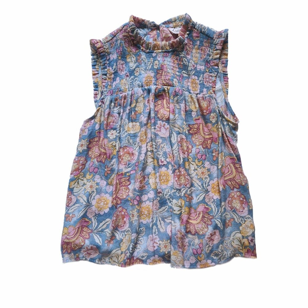 Nanette Lepore Women's Flutter Sleeveless Top - Pink & Blue Floral Print Medium